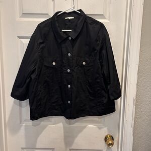 GOLD HAWK Ruffle Back‎ Button Down Shirt Jacket Black Cotton Poplin Size Large